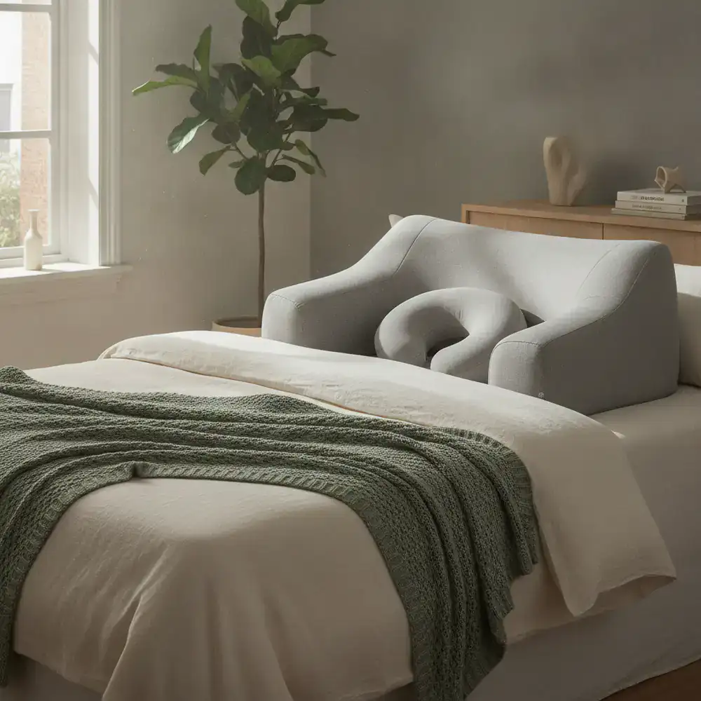 Ergonomic support pillows on a cozy bed